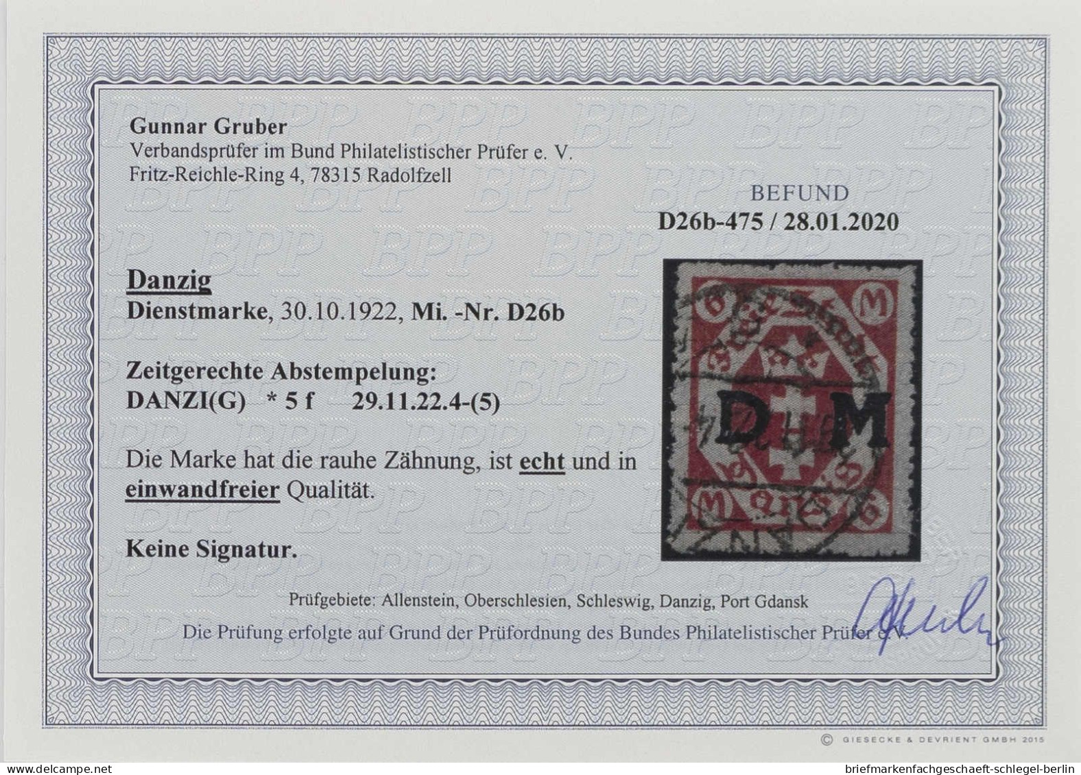 Danzig, 1922, D 26 B, Gestempelt - Oficial