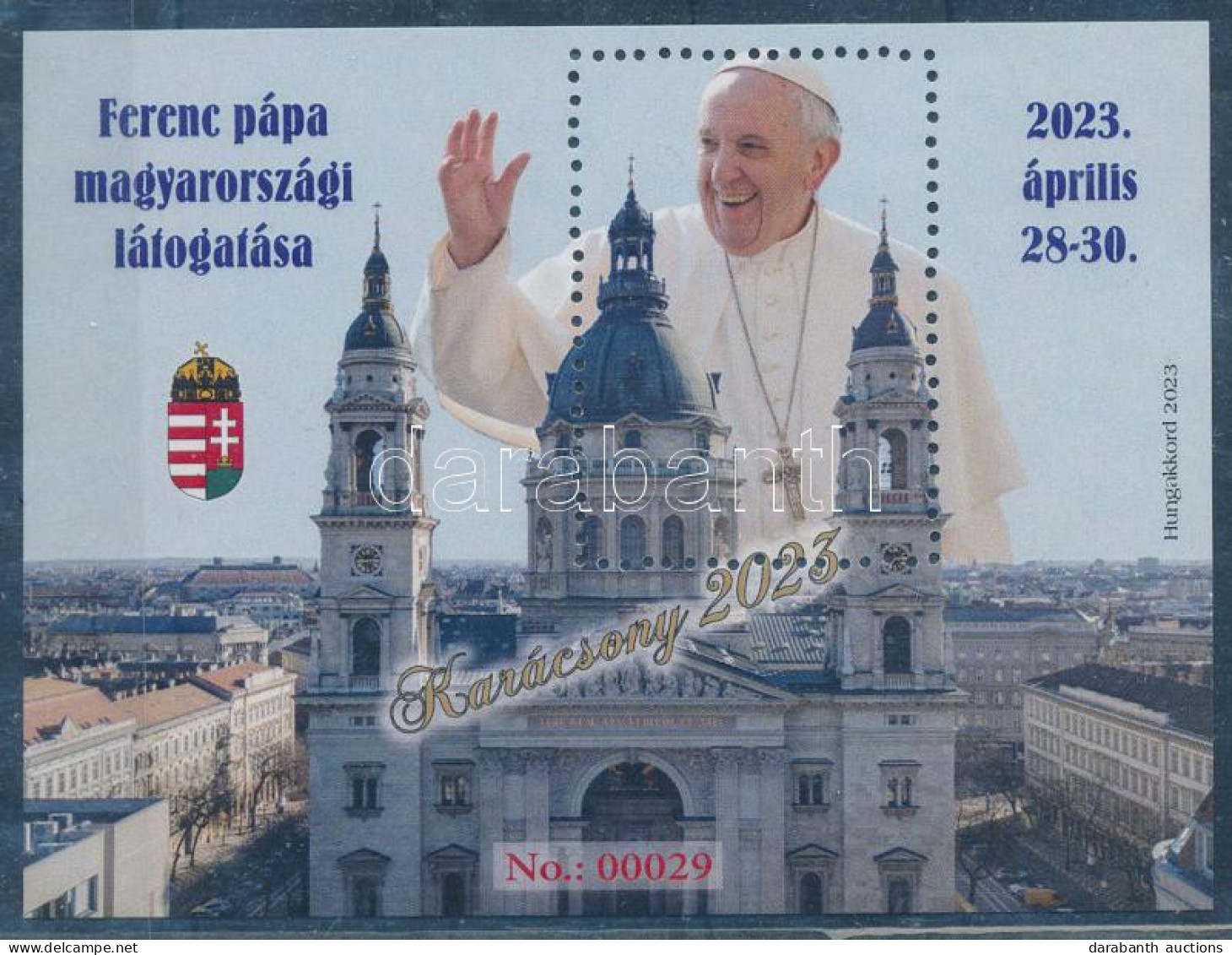 ** 2023 Ferenc Pápa Magyarországi Látogatása Ajándék Emlékív "Karácsony 2023" Felülnyomattal No 00029 - Autres & Non Classés