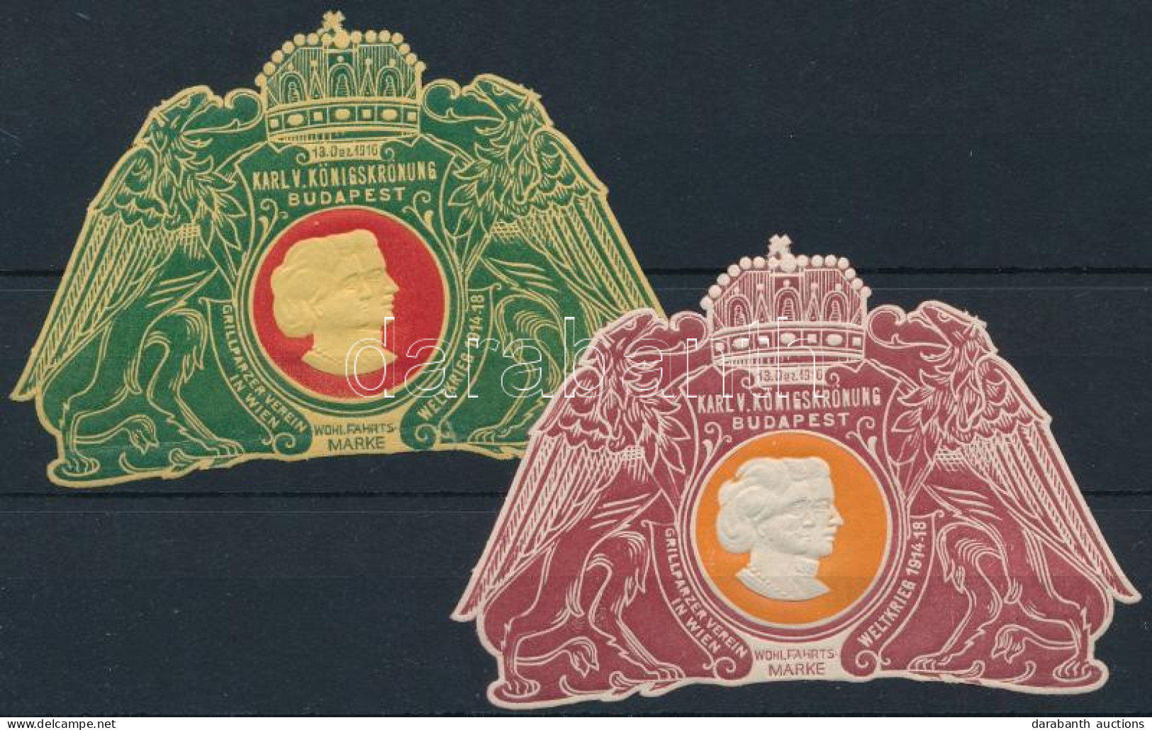 ** 1916 Károly és Zita Koronázása 2 Db Segélybélyeg Kff Változat / Königskrönung Poster Stamps - Zonder Classificatie