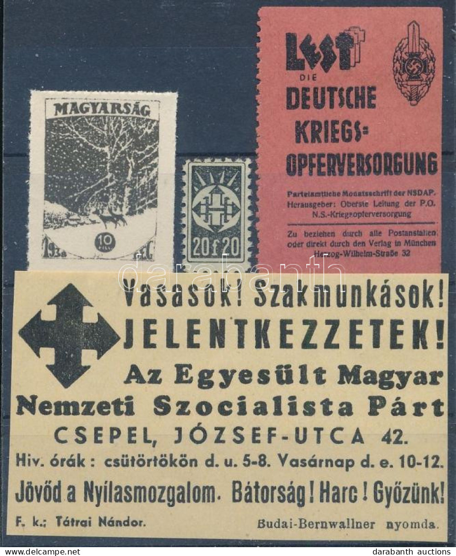 Cca 1939 4 Db Hungarista és Náci Levélzáró Reklám Bélyeg és Röplap - Zonder Classificatie