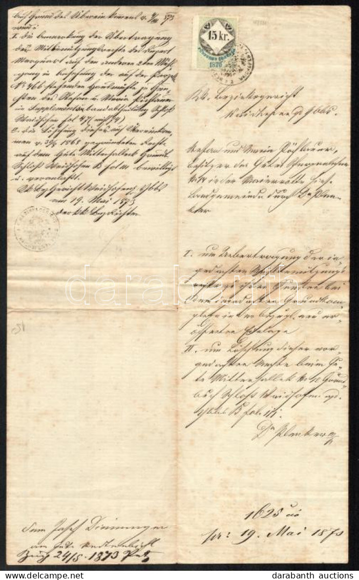 1870-73 15kr CM Illetékbélyeg Okmányon Waidhofen. / 15 Kr Convention Munze Fiscal, On Document 2 Db - Ohne Zuordnung