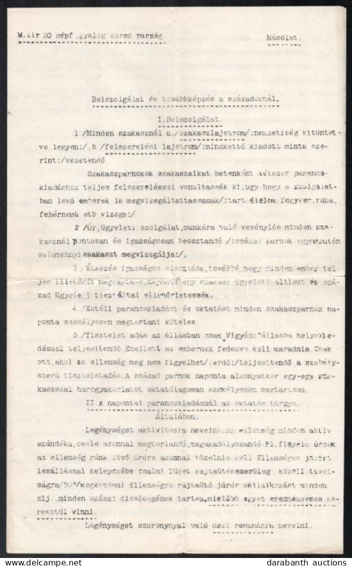 1916 A M. Kir. 20. Népfelkelő Gyalog Ezred Parancsnokság Körlevele: Belszolgálat és Továbbképzés A Századoknál. 4 P. - Sonstige & Ohne Zuordnung