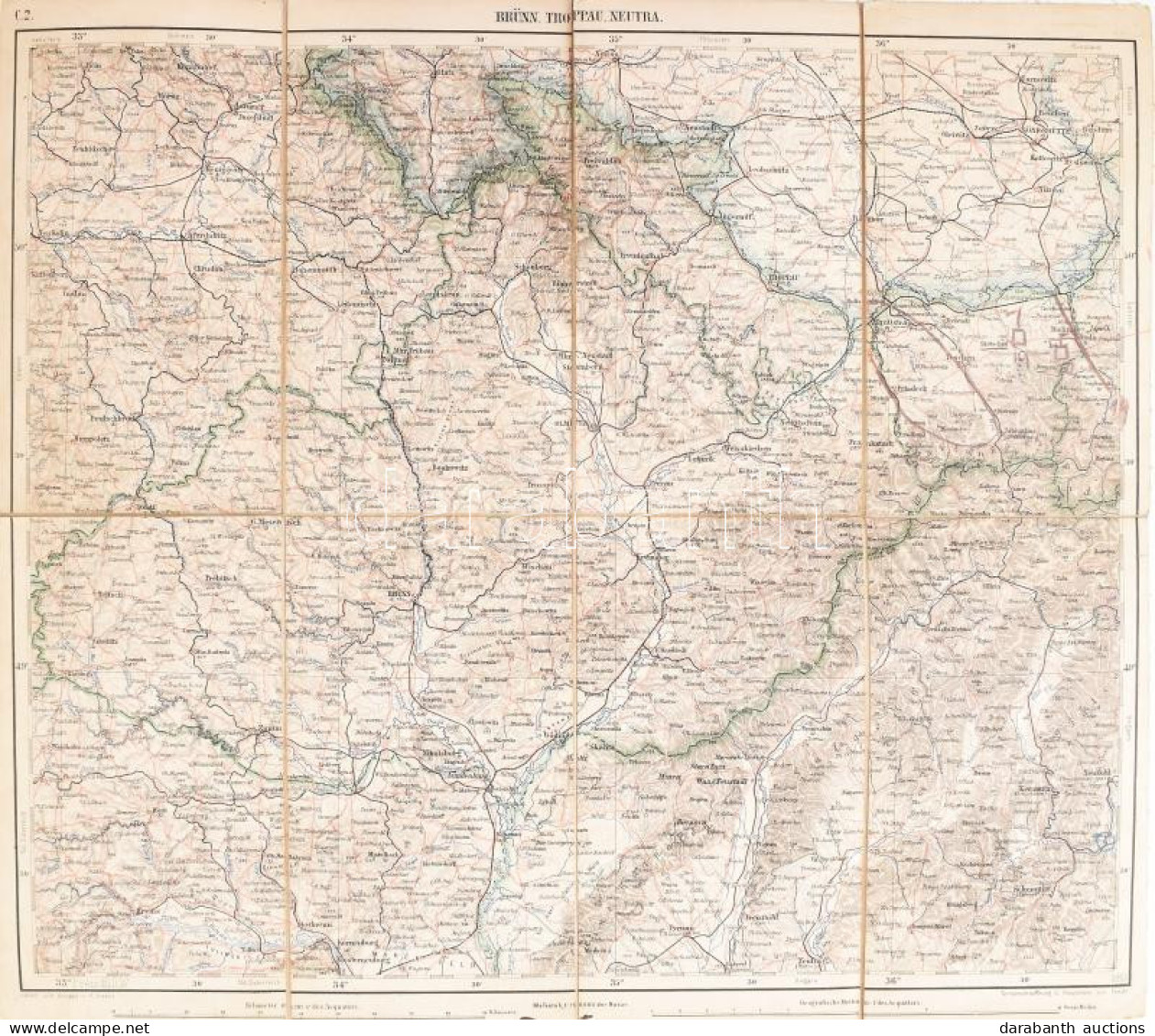 Cca 1900-1910 Brünn, Troppau, Neutra (Brno, Opava, Nyitra) Katonai Térkép, 1 : 750.000, Vászonra Kasírozva, A M. Kir. Na - Sonstige & Ohne Zuordnung