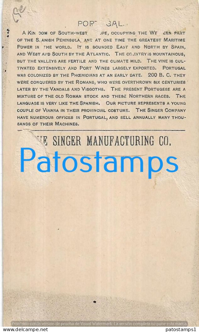 228998 PUBLICITY COMMERCIAL THE SINGER MANUFACTURING PORTUGAL VIANNA WOMAN SEWING AND MAN POSTAL POSTCARD - Advertising