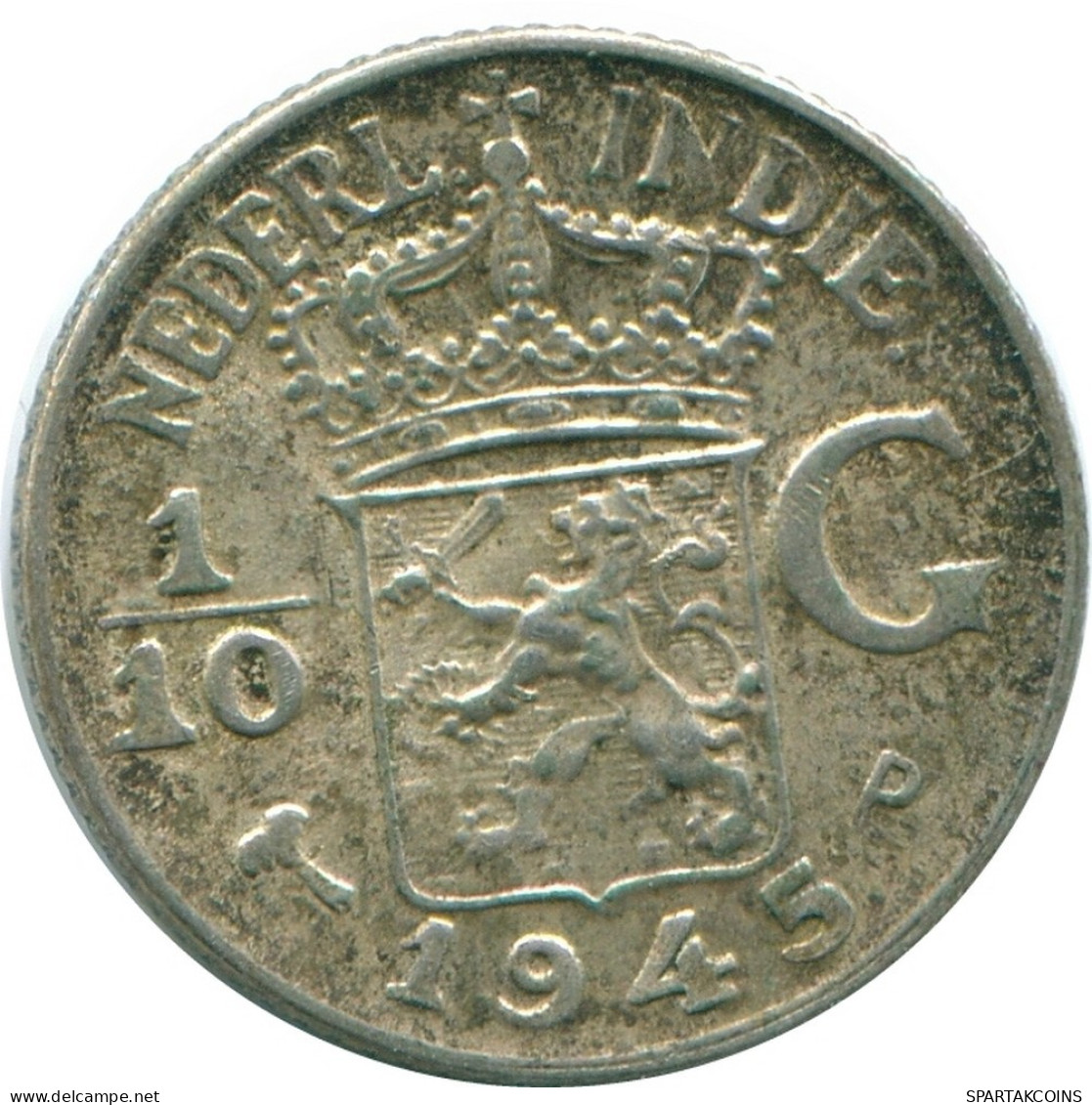 1/10 GULDEN 1945 P NETHERLANDS EAST INDIES SILVER Colonial Coin #NL14216.3.U.A - Dutch East Indies