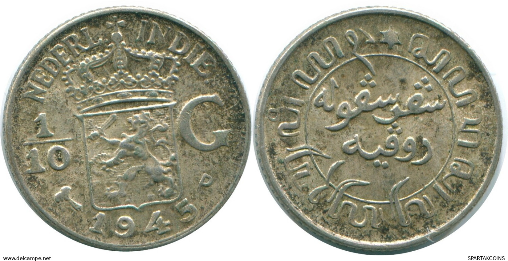 1/10 GULDEN 1945 P NETHERLANDS EAST INDIES SILVER Colonial Coin #NL14216.3.U.A - Niederländisch-Indien