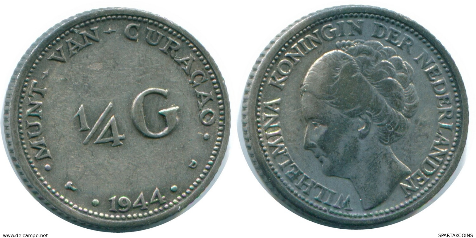 1/4 GULDEN 1944 CURACAO Netherlands SILVER Colonial Coin #NL10694.4.U.A - Curacao