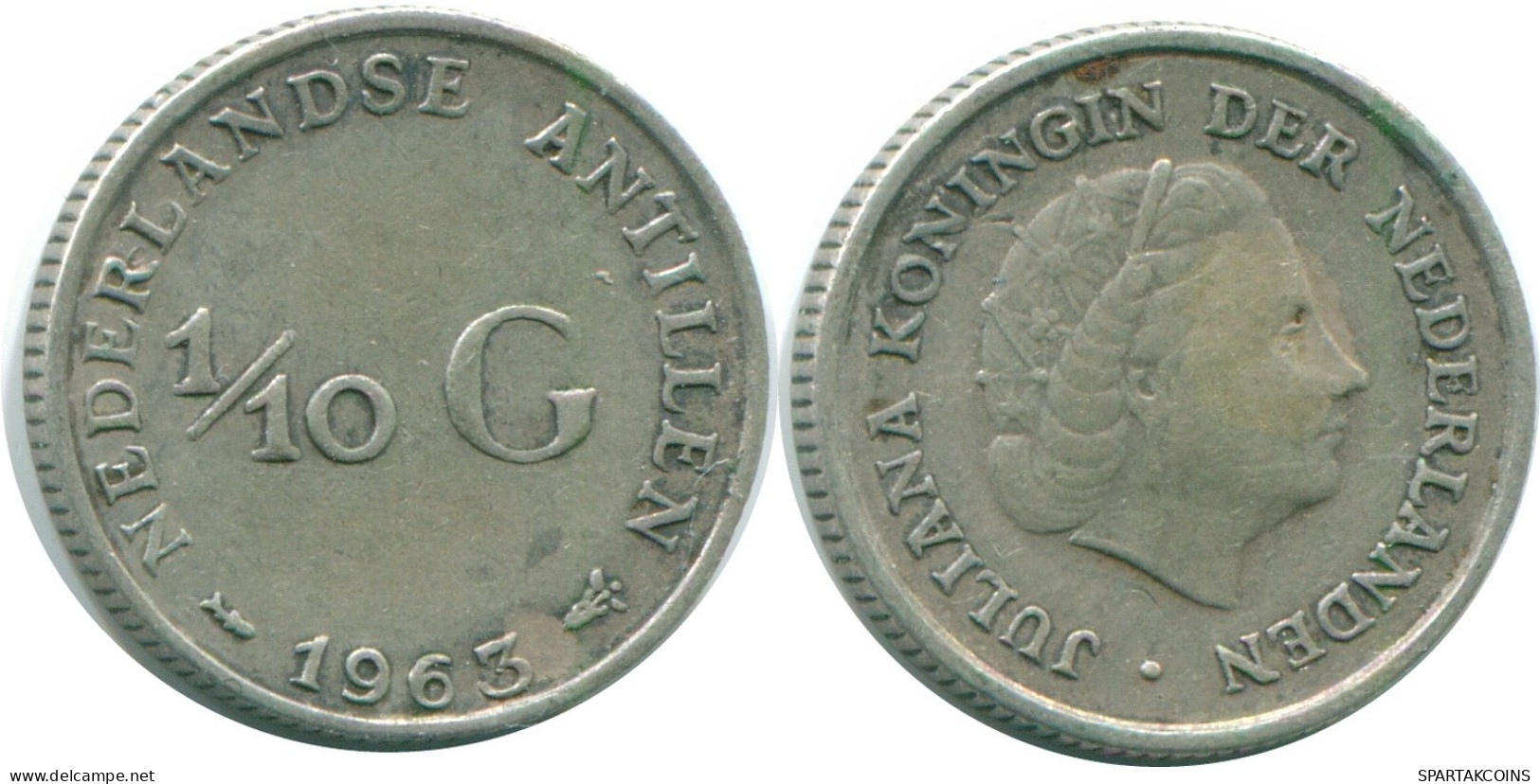 1/10 GULDEN 1963 ANTILLAS NEERLANDESAS PLATA Colonial Moneda #NL12501.3.E.A - Netherlands Antilles