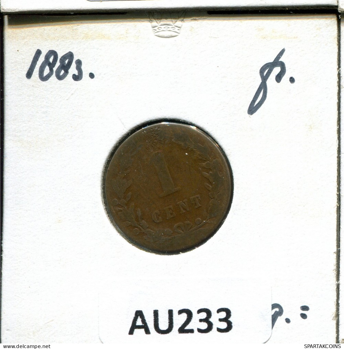 1 CENT 1883 NETHERLANDS Coin #AU233.U.A - 1849-1890: Willem III.