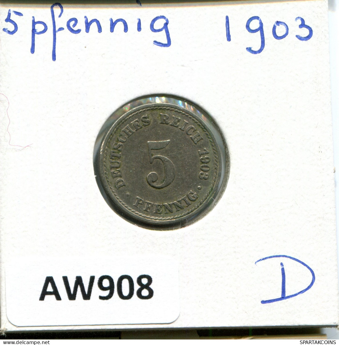 5 PFENNIG 1903 A DEUTSCHLAND Münze GERMANY #AW908.D.A - 5 Pfennig