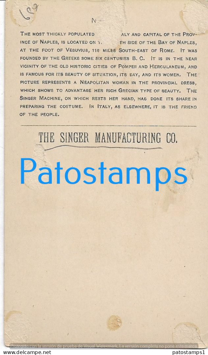 228999 PUBLICITY COMMERCIAL THE SINGER MANUFACTURING ITALY WOMAN SEWING POSTAL POSTCARD - Publicité