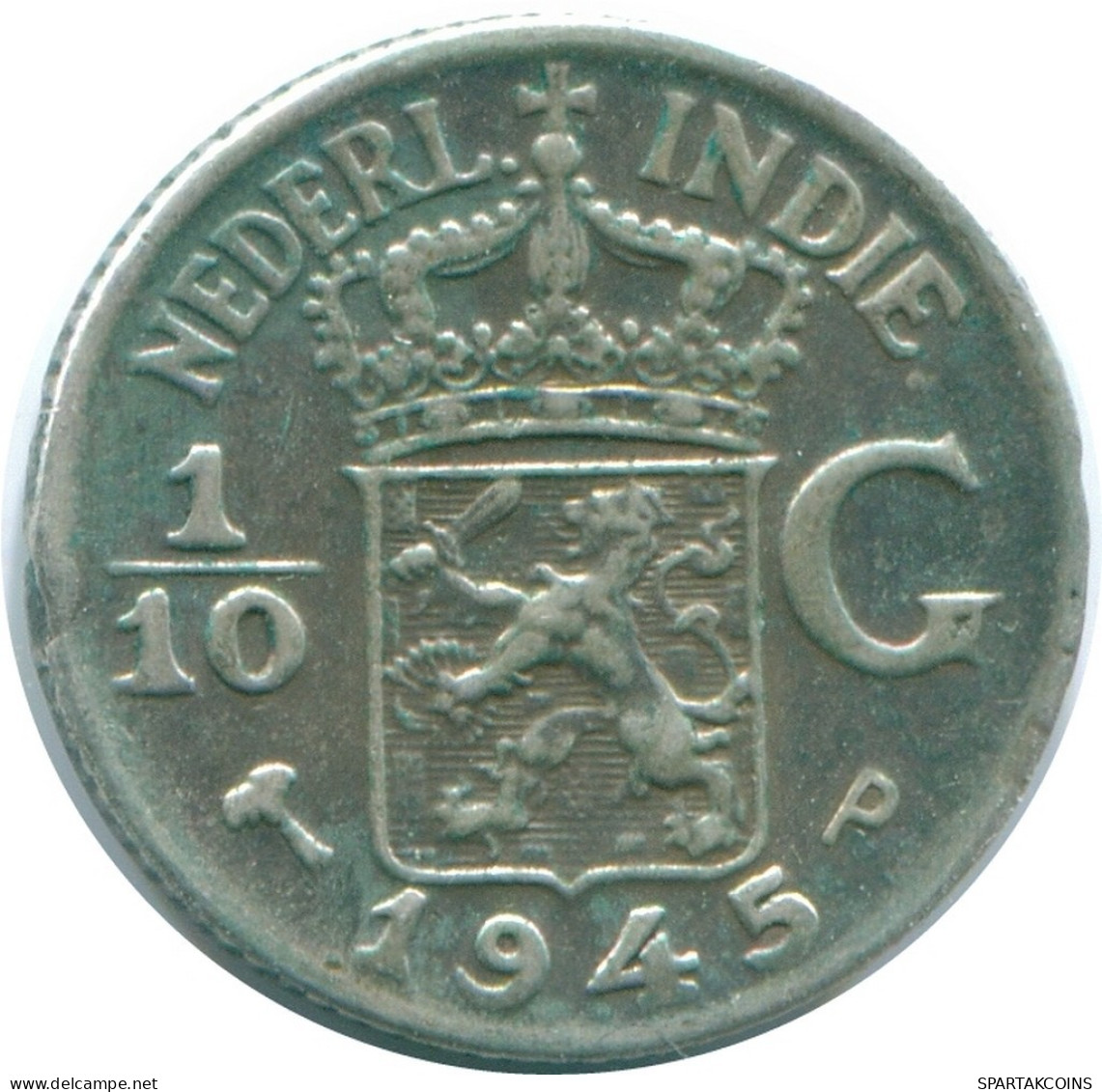 1/10 GULDEN 1945 P NIEDERLANDE OSTINDIEN SILBER Koloniale Münze #NL14055.3.D.A - Niederländisch-Indien