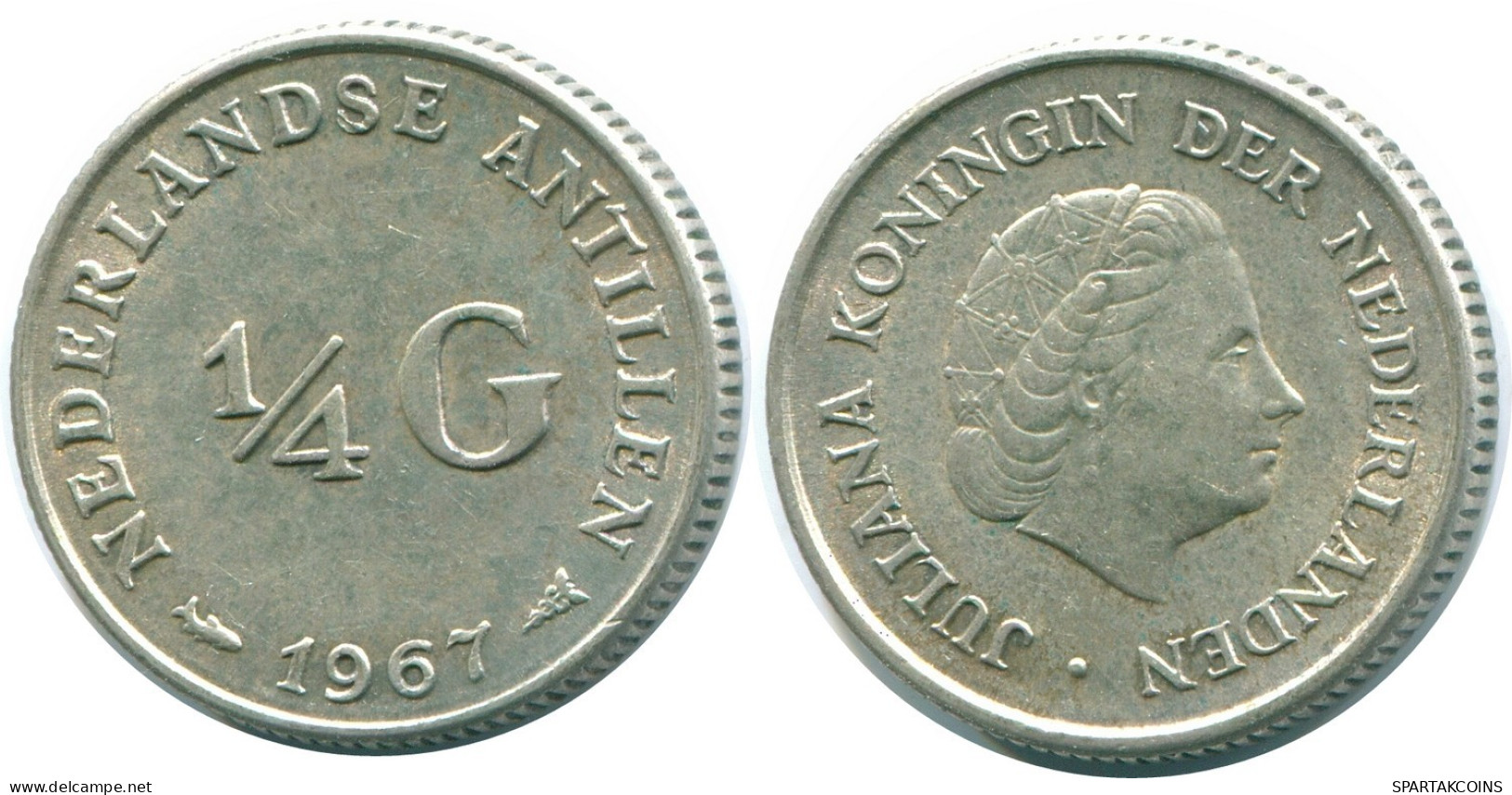 1/4 GULDEN 1967 ANTILLES NÉERLANDAISES ARGENT Colonial Pièce #NL11442.4.F.A - Netherlands Antilles