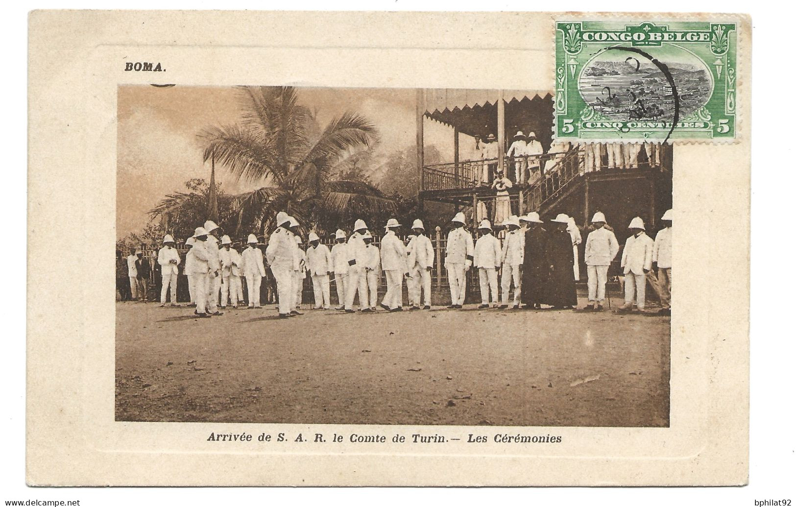 !!! CONGO, CPA DE 1910 À DESTINATION D'ETERBEEK (BELGIQUE), ARRIVÉE DU COMTE DE TURIN - CÉRÉMONIE À BOMA. - Brieven En Documenten