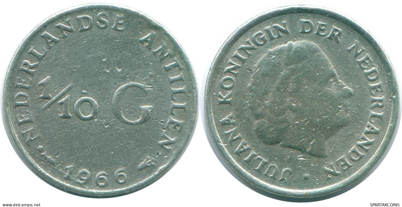 1/10 GULDEN 1966 ANTILLES NÉERLANDAISES ARGENT Colonial Pièce #NL12737.3.F.A - Nederlandse Antillen