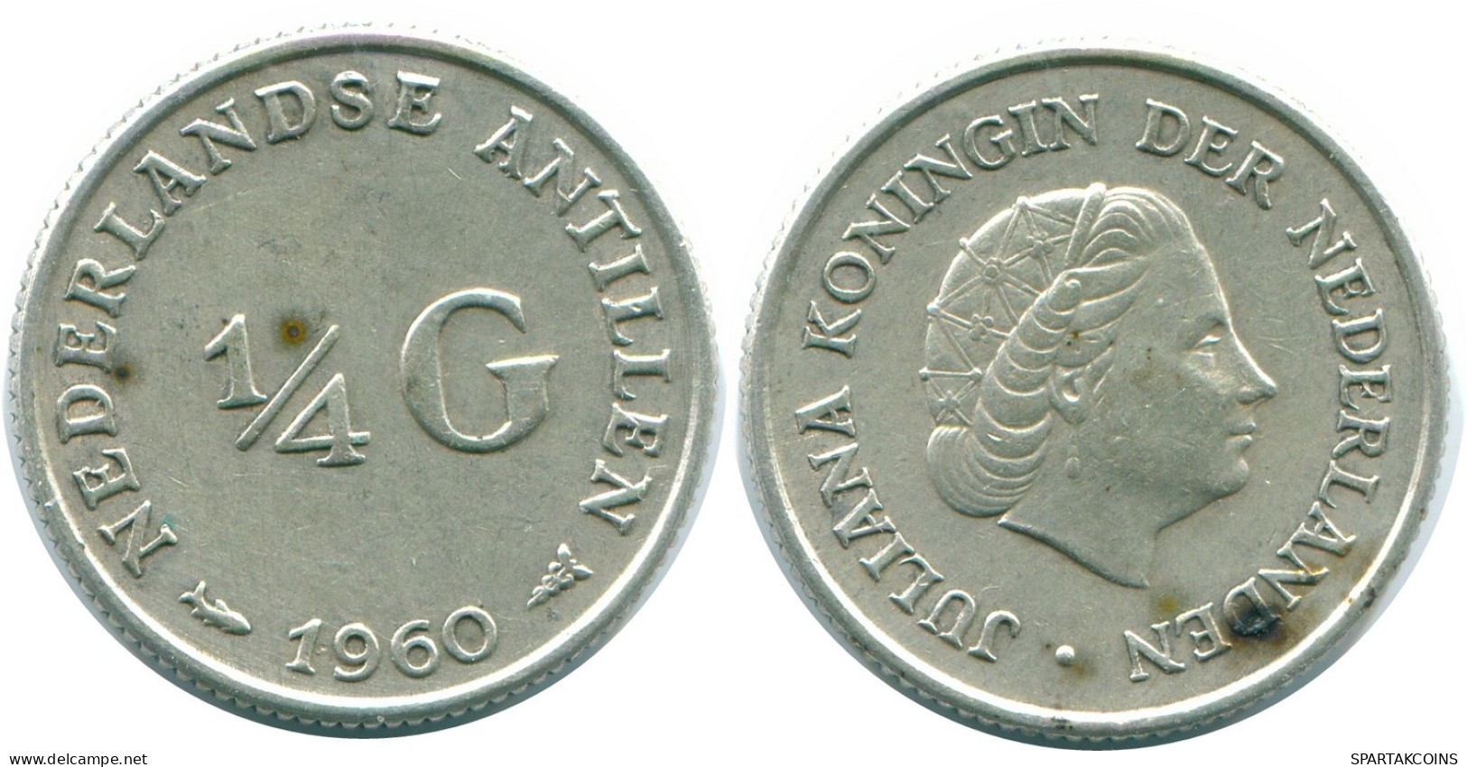 1/4 GULDEN 1960 NETHERLANDS ANTILLES SILVER Colonial Coin #NL11023.4.U.A - Netherlands Antilles