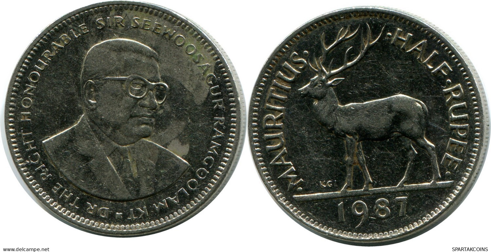 1/2 RUPEE 1987 MAURITIUS Coin #AP905.U.A - Maurice