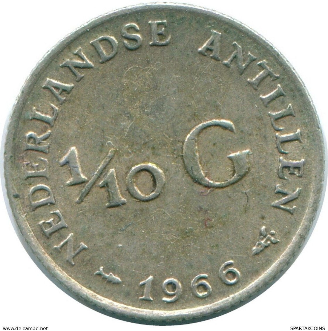 1/10 GULDEN 1966 ANTILLES NÉERLANDAISES ARGENT Colonial Pièce #NL12817.3.F.A - Antilles Néerlandaises