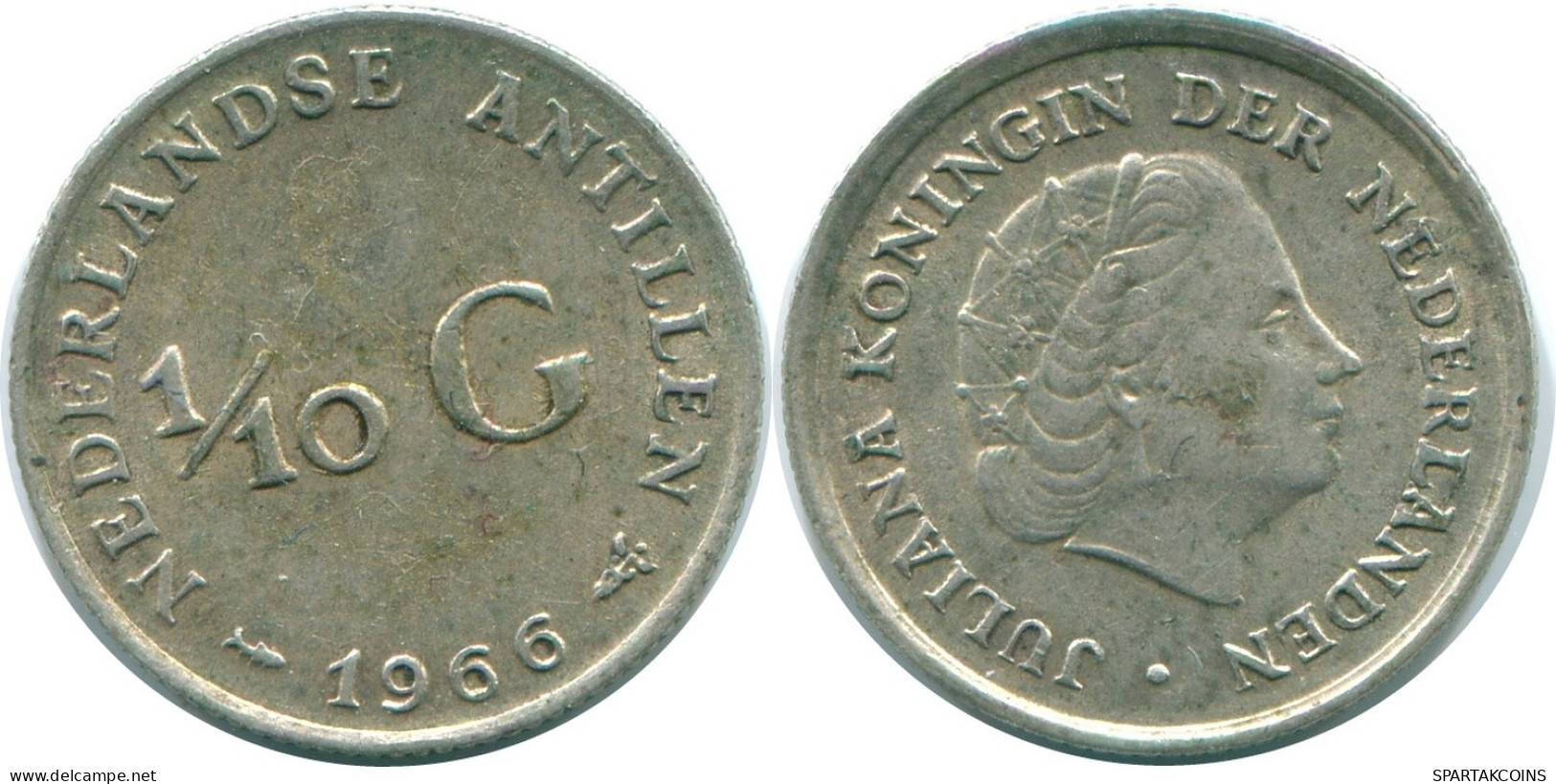 1/10 GULDEN 1966 ANTILLES NÉERLANDAISES ARGENT Colonial Pièce #NL12817.3.F.A - Antilles Néerlandaises