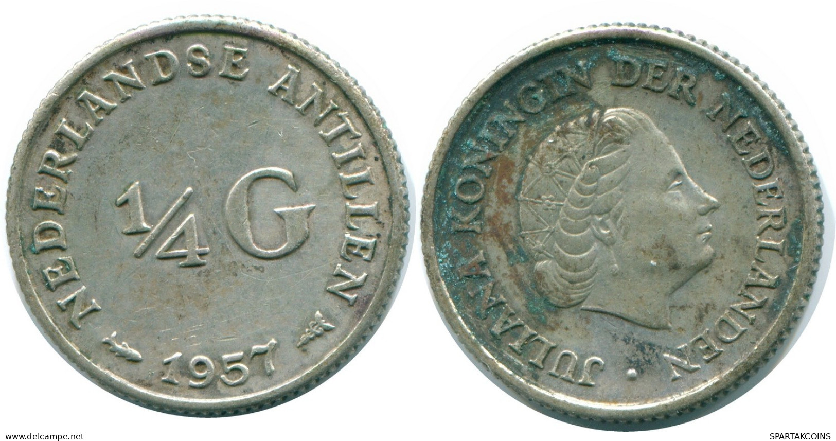 1/4 GULDEN 1957 NETHERLANDS ANTILLES SILVER Colonial Coin #NL10993.4.U.A - Netherlands Antilles