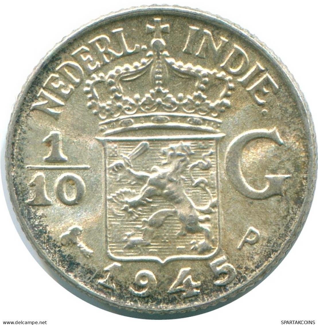1/10 GULDEN 1945 P INDES ORIENTALES NÉERLANDAISES ARGENT Colonial Pièce #NL14181.3.F.A - Niederländisch-Indien