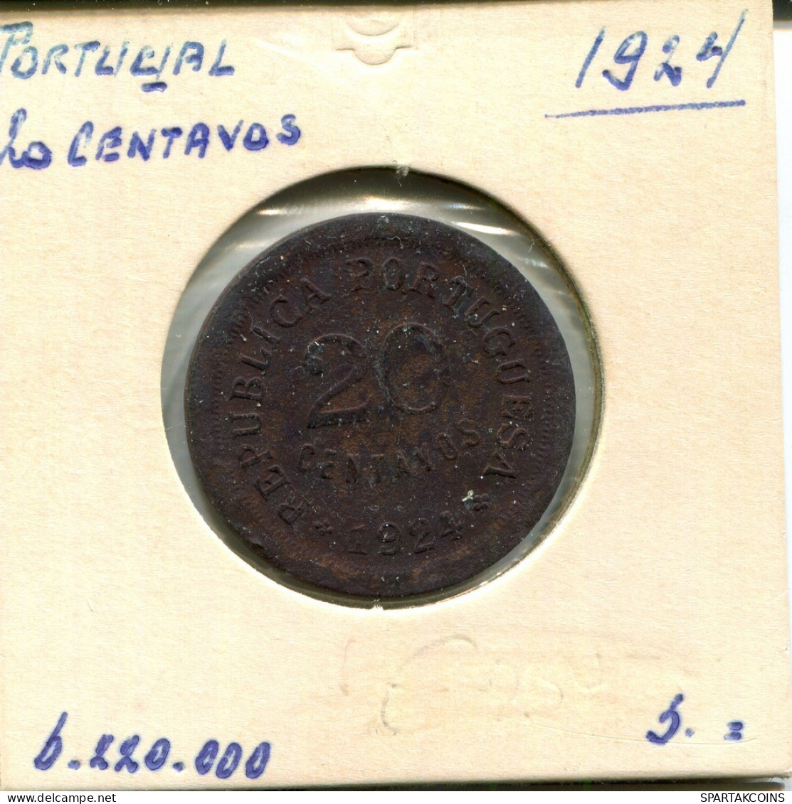 20 CENTAVOS 1924 PORTUGAL Münze #AT272.D.A - Portugal