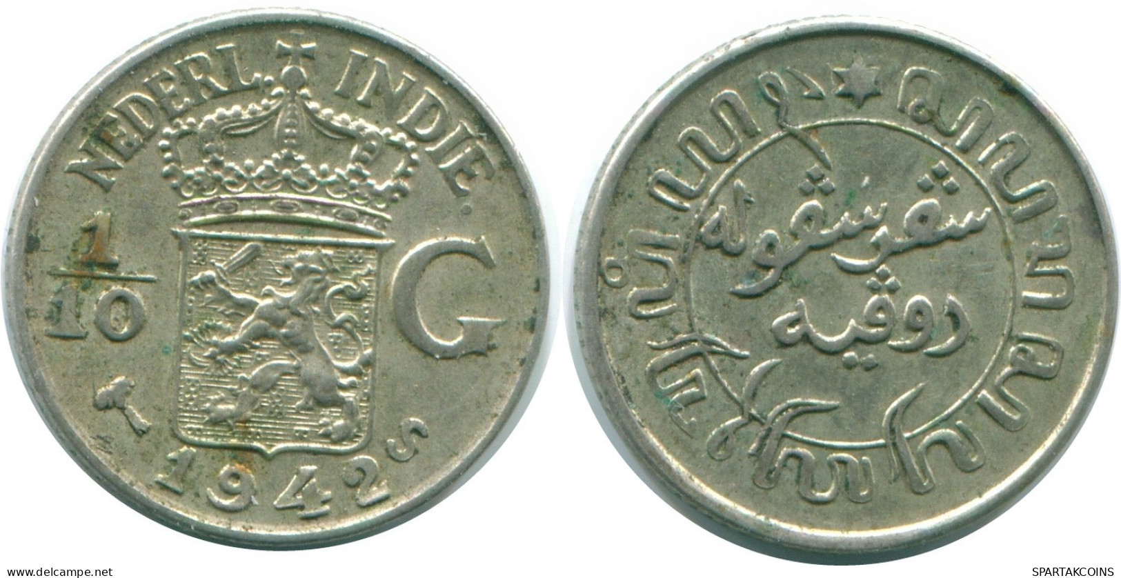 1/10 GULDEN 1942 INDES ORIENTALES NÉERLANDAISES ARGENT Colonial Pièce #NL13969.3.F.A - Dutch East Indies