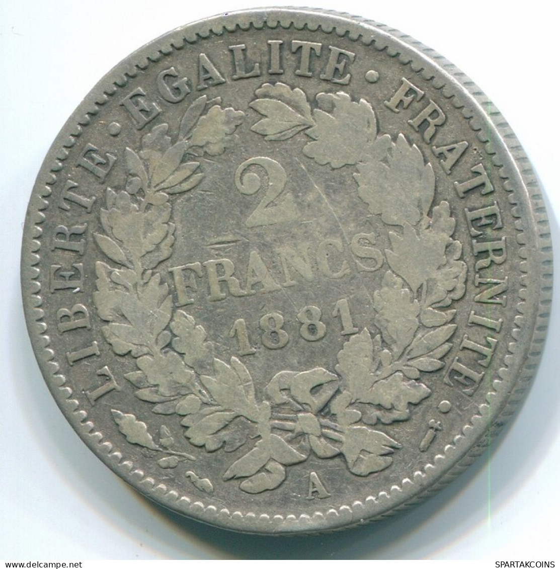 2 FRANCS 1881 A (Large A) FRANCIA FRANCE Moneda CERES PLATA VF+ #FR1071.24.E.A - 2 Francs
