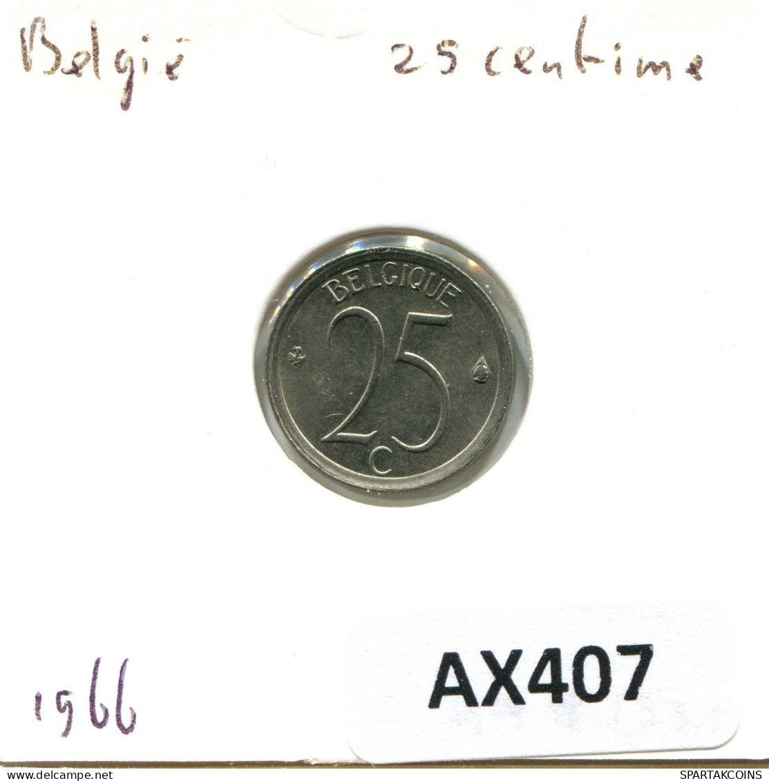25 CENTIMES 1966 FRENCH Text BELGIUM Coin #AX407.U.A - 25 Cents