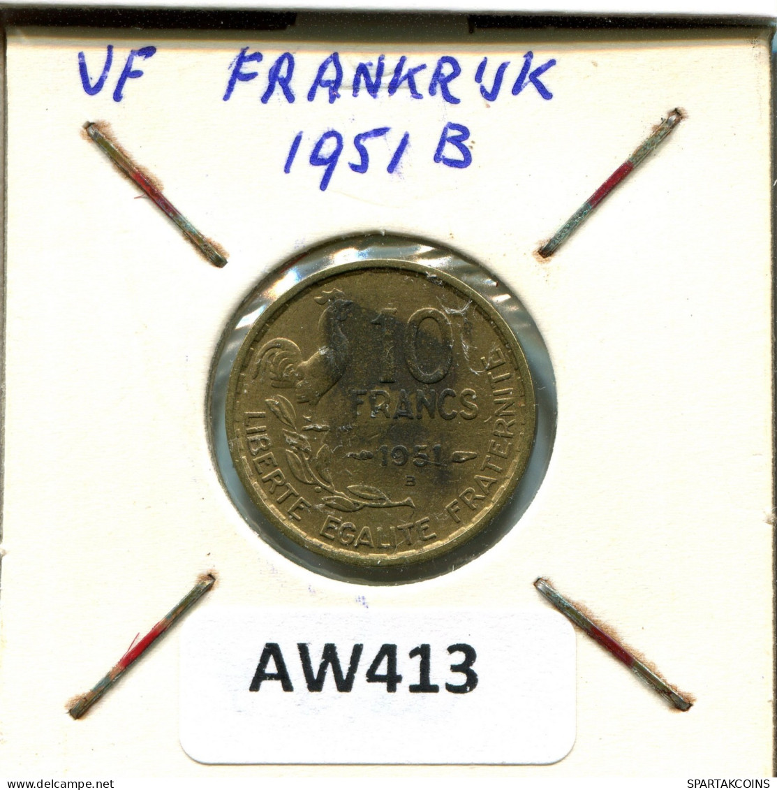 10 FRANCS 1951 B FRANCIA FRANCE Moneda #AW413.E.A - 10 Francs
