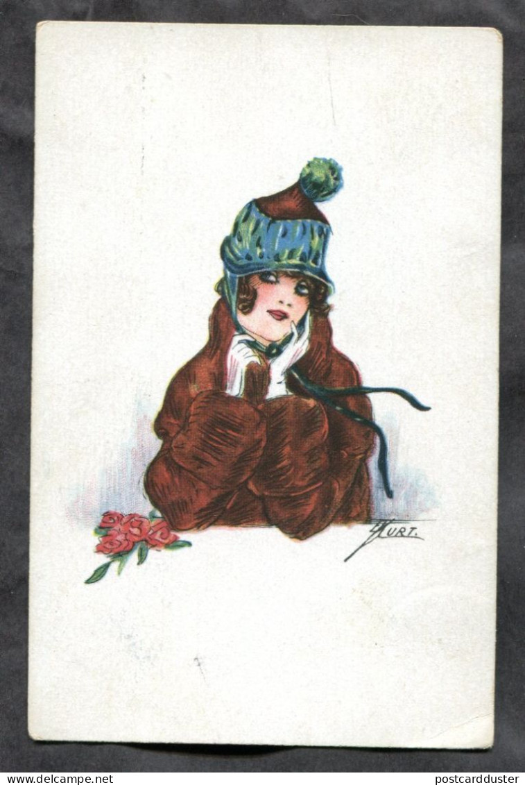 Artist Signed CURT 1921 Girl In Winter Hat. Italian Postcard (h959) - Other & Unclassified