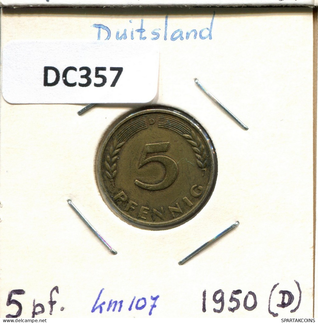 5 PFENNIG 1950 D BRD DEUTSCHLAND Münze GERMANY #DC357.D.A - 5 Pfennig