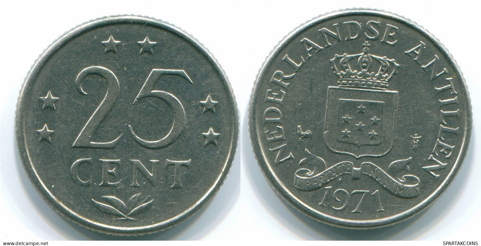 25 CENTS 1971 NIEDERLÄNDISCHE ANTILLEN Nickel Koloniale Münze #S11529.D.A - Antilles Néerlandaises