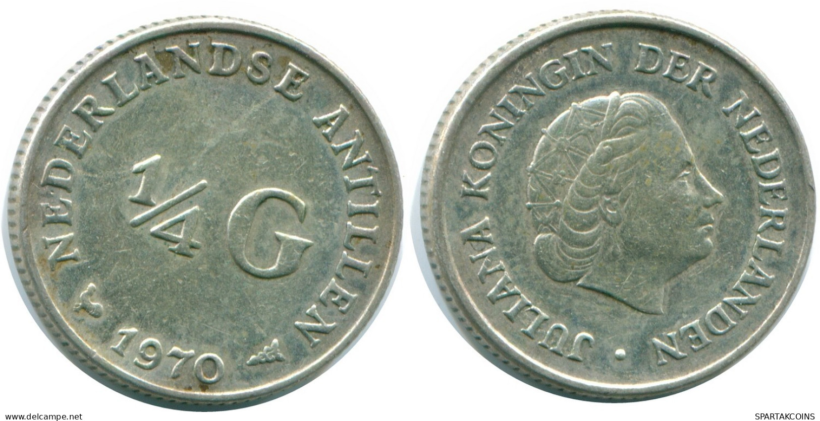 1/4 GULDEN 1970 NIEDERLÄNDISCHE ANTILLEN SILBER Koloniale Münze #NL11651.4.D.A - Niederländische Antillen