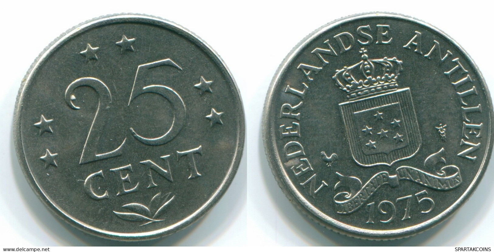 25 CENTS 1975 ANTILLES NÉERLANDAISES Nickel Colonial Pièce #S11629.F.A - Antilles Néerlandaises