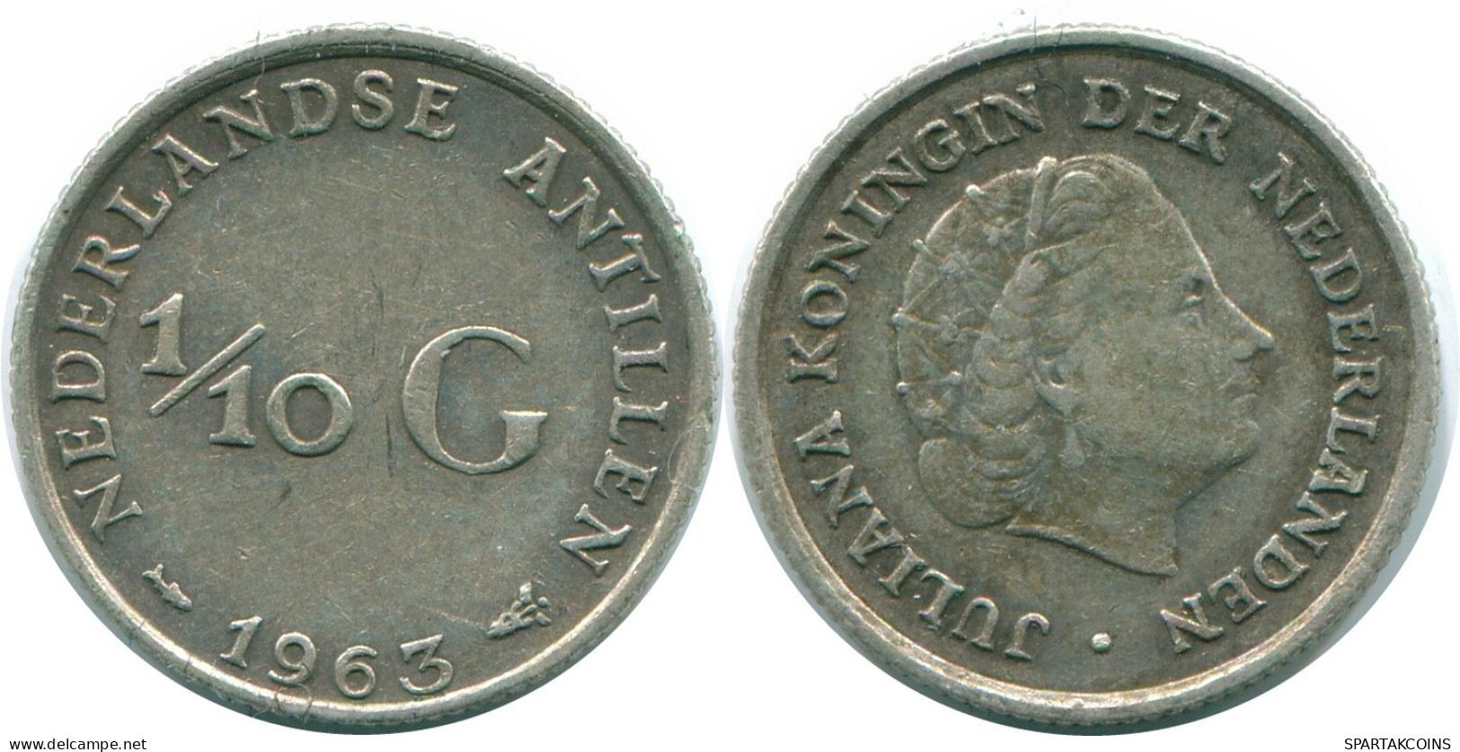 1/10 GULDEN 1963 NIEDERLÄNDISCHE ANTILLEN SILBER Koloniale Münze #NL12636.3.D.A - Nederlandse Antillen