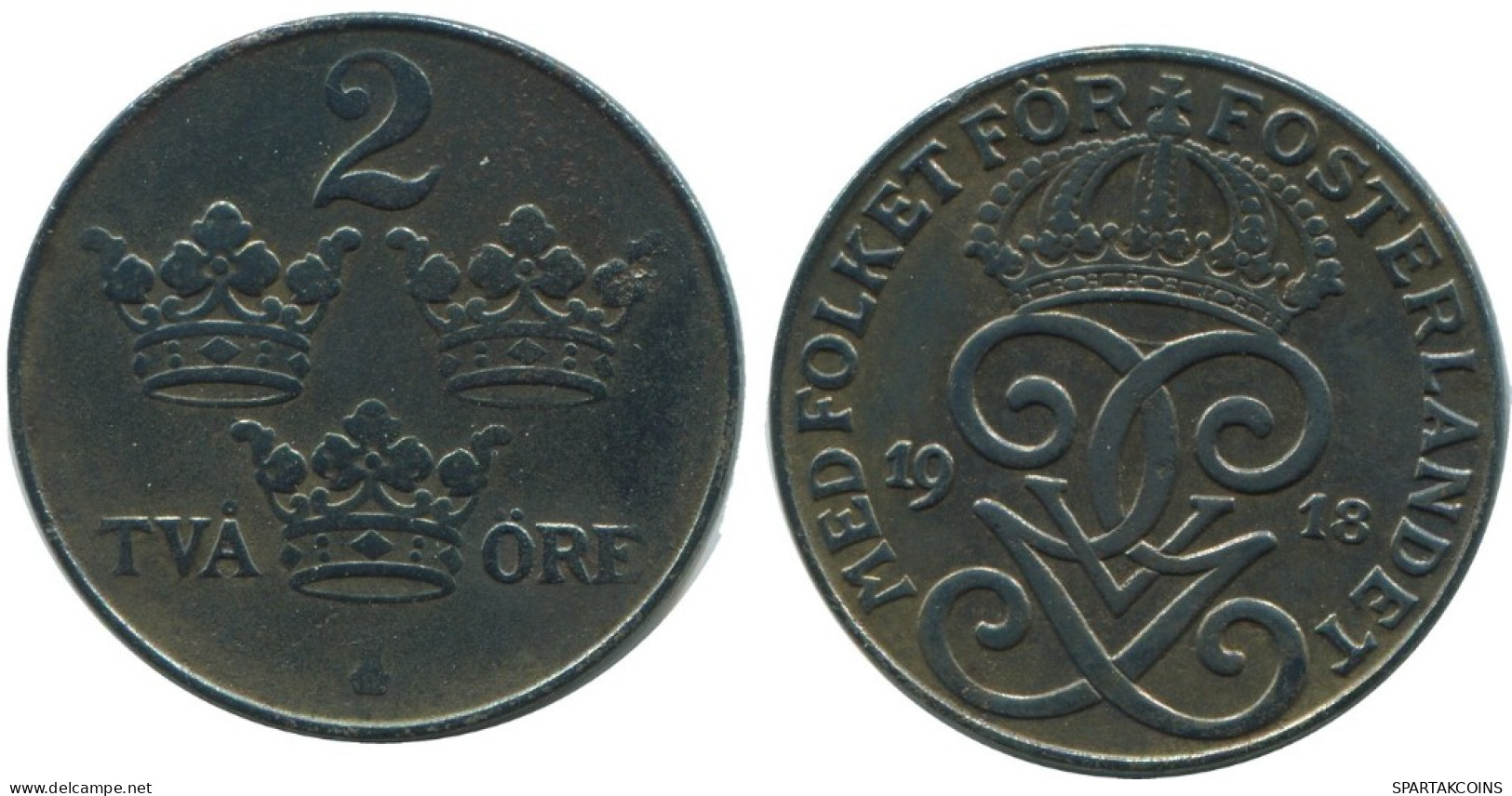 2 ORE 1918 SWEDEN Coin #AC756.2.U.A - Sweden