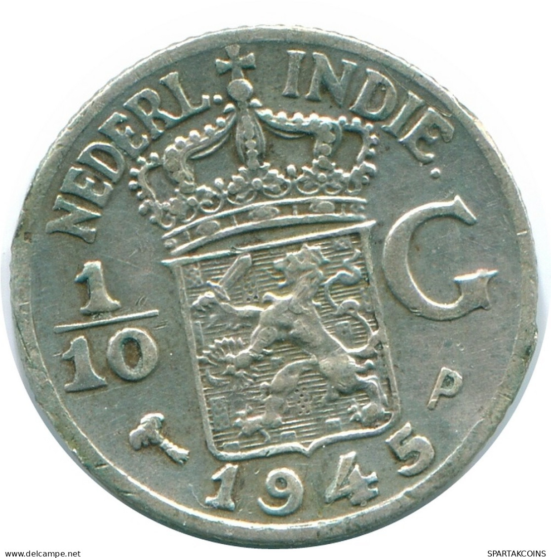 1/10 GULDEN 1945 P NETHERLANDS EAST INDIES SILVER Colonial Coin #NL14115.3.U.A - Dutch East Indies