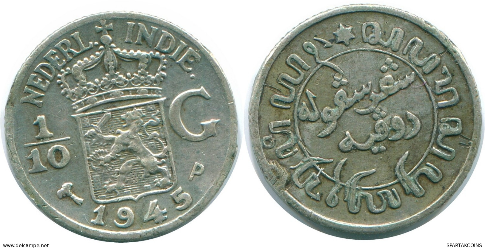 1/10 GULDEN 1945 P NETHERLANDS EAST INDIES SILVER Colonial Coin #NL14115.3.U.A - Indes Néerlandaises