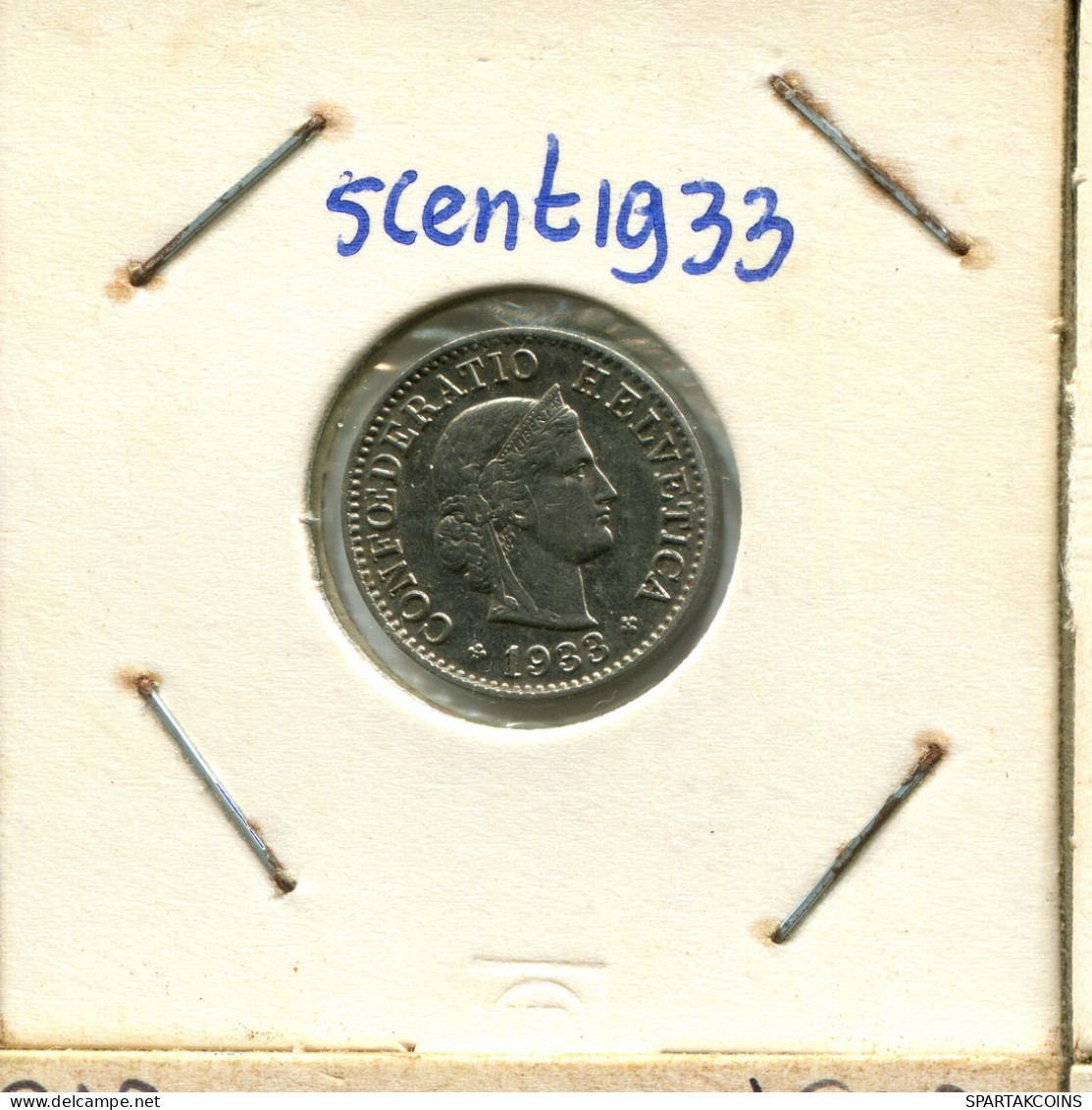 5 RAPPEN 1933 B SCHWEIZ SWITZERLAND Münze #AX925.3.D.A - Sonstige & Ohne Zuordnung