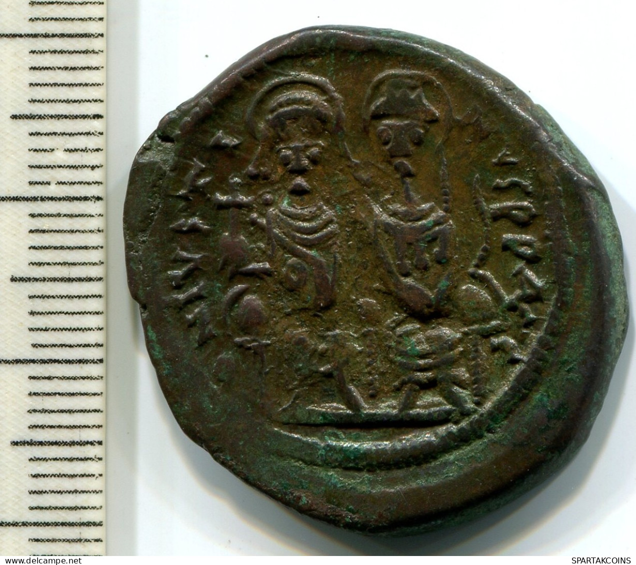 JUSTINII And SOPHIA AE Follis Thessalonica 527AD Large M NIKO #ANC12429.75.F.A - Byzantium