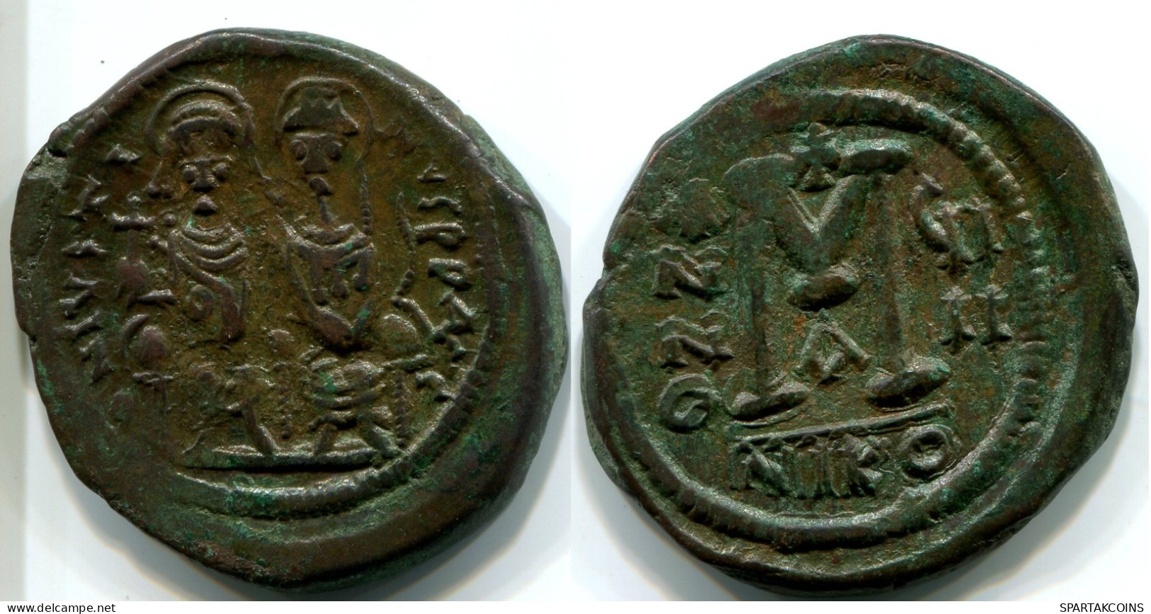 JUSTINII And SOPHIA AE Follis Thessalonica 527AD Large M NIKO #ANC12429.75.F.A - Bizantinas