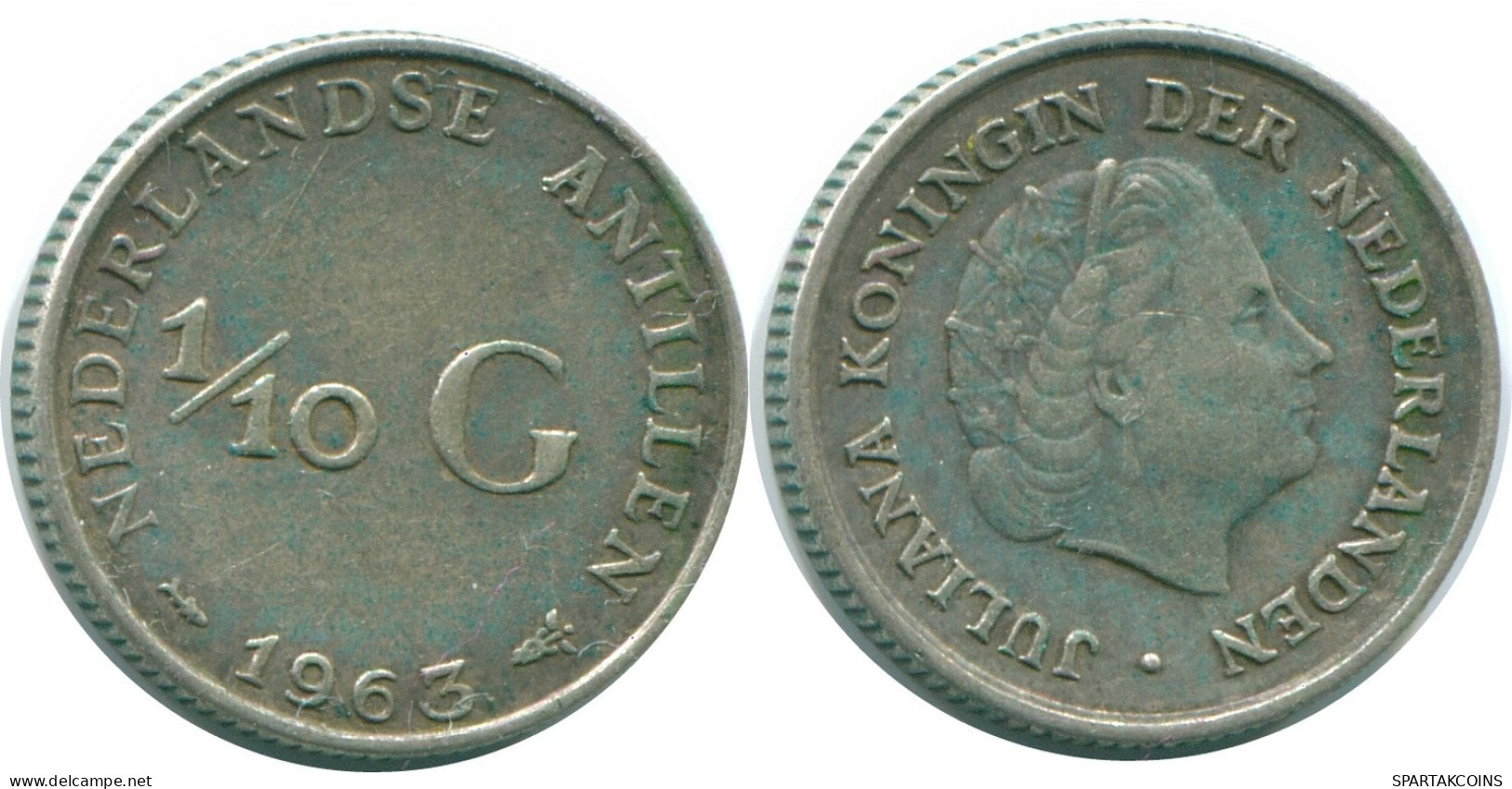 1/10 GULDEN 1963 ANTILLES NÉERLANDAISES ARGENT Colonial Pièce #NL12506.3.F.A - Niederländische Antillen