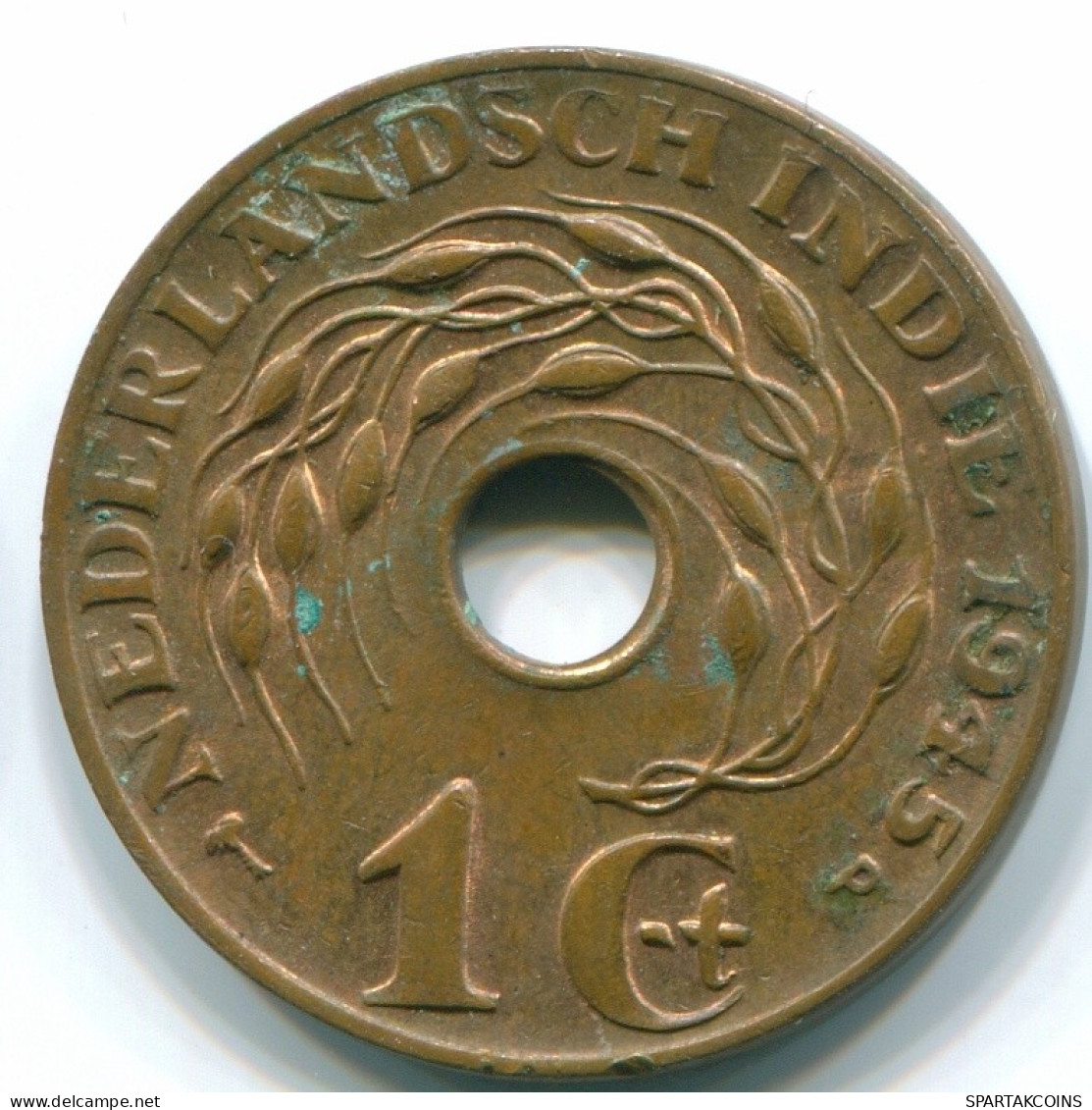 1 CENT 1945 P INDES ORIENTALES NÉERLANDAISES INDONÉSIE Bronze Colonial Pièce #S10364.F.A - Niederländisch-Indien