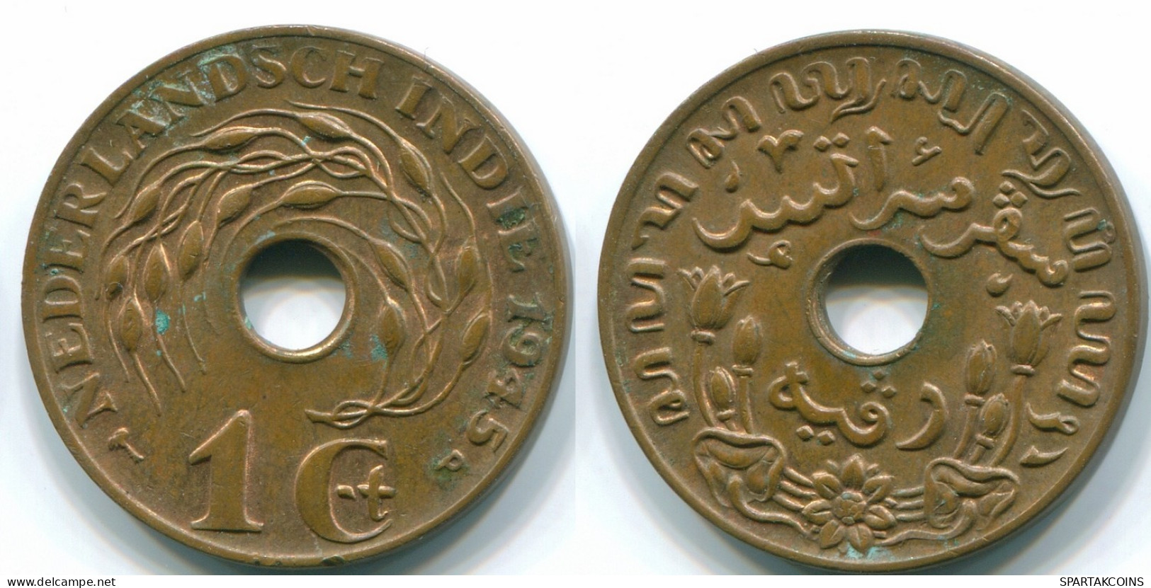 1 CENT 1945 P INDES ORIENTALES NÉERLANDAISES INDONÉSIE Bronze Colonial Pièce #S10364.F.A - Niederländisch-Indien