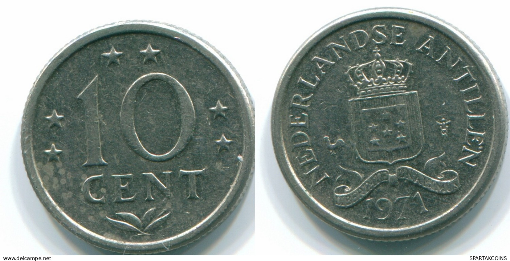 10 CENTS 1971 NETHERLANDS ANTILLES Nickel Colonial Coin #S13488.U.A - Nederlandse Antillen