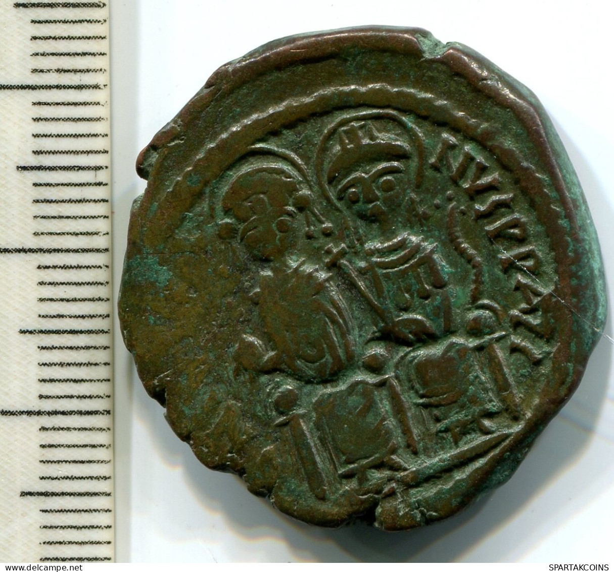 JUSTINII And SOPHIA AE Follis Thessalonica 527 AD Large M NIKO #ANC12424.75.D.A - Byzantinische Münzen