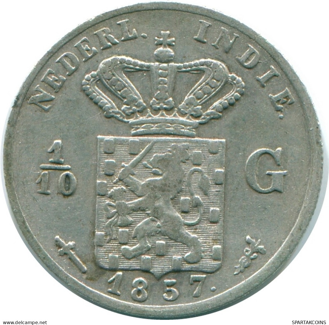 1/10 GULDEN 1857 NIEDERLANDE OSTINDIEN SILBER Koloniale Münze #NL13150.3.D.A - Niederländisch-Indien