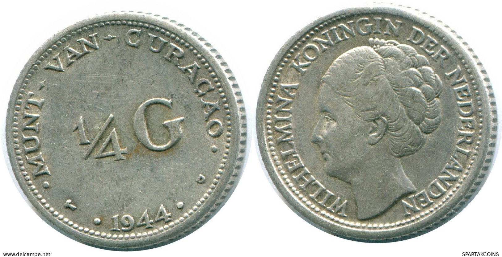 1/4 GULDEN 1944 CURACAO Netherlands SILVER Colonial Coin #NL10553.4.U.A - Curacao