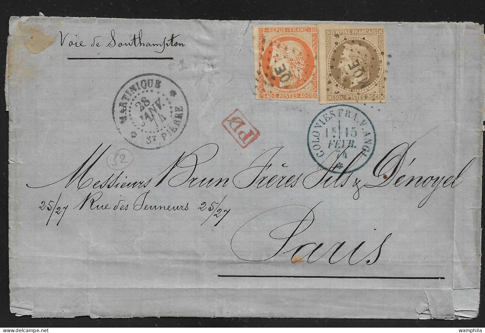 Martinique 1874 Lettre Entière Avec N°9 Et 13 Oblitéré De St Pierre. - Brieven En Documenten